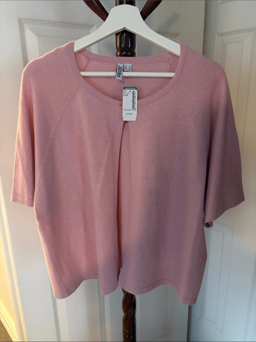 Short-Sleeve Pink Knit Cardigan